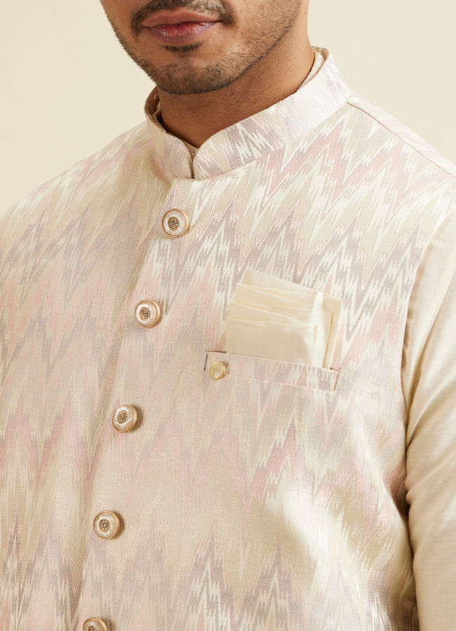 alt message - Manyavar Men Soft Pink Chevron Patterned Jacket image number 1